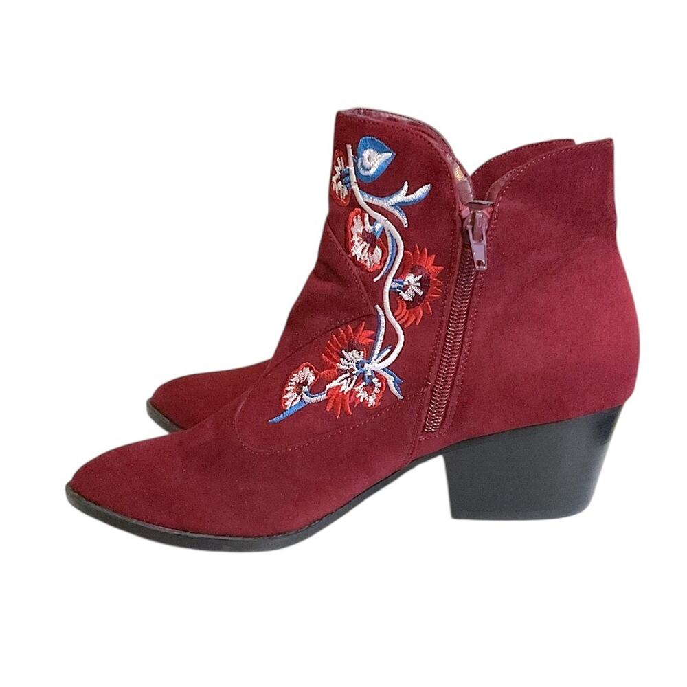 Carlos by Carlos Santana Western Women's 10M Ankle Boots Red Burgundy Floral - Picture 6 of 13